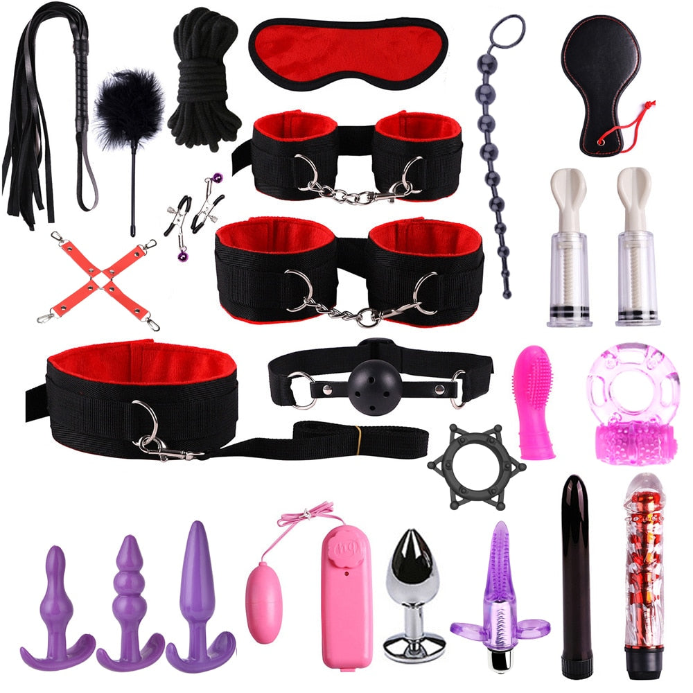 Sex Bondage BDSM Kit Restraints Set Sex Toys With Hand Cuffs Ankle Cuff  Bondage Collection & Blindfold